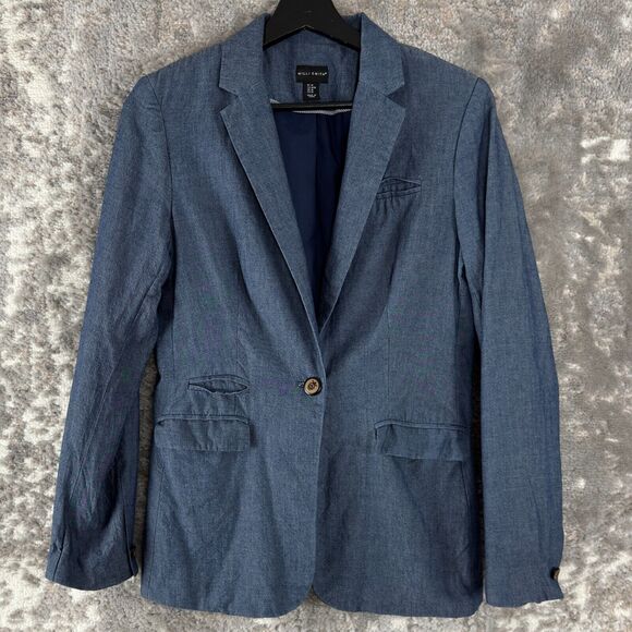 Willi Smith Size M Single Button Notched Blazer Jacket Blue Long Sleeve Lined - Picture 1 of 8